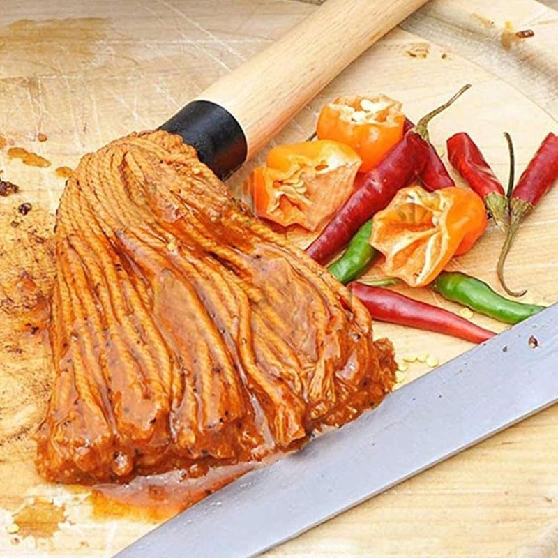 5Pcs Wood Handle BBQ Basting Brush Set Reusable Oil Mop for Grill Outdoor Cooking - Image 5